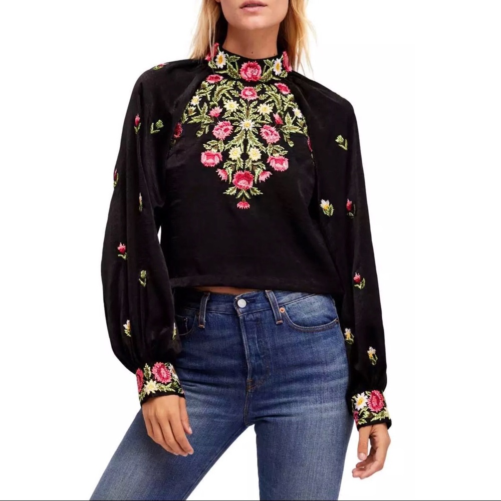 NWT Free People Embroidered Long Sleeve